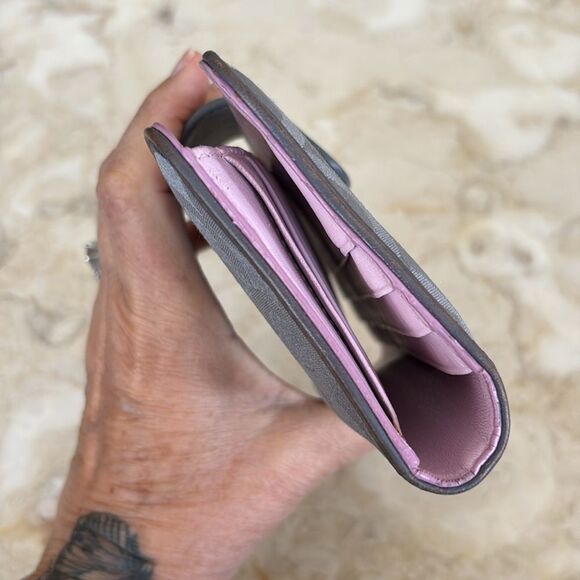 Coach Madison Op Art Sateen Grey & Pink Leather Wallet Signature Monogram - Picture 5 of 12